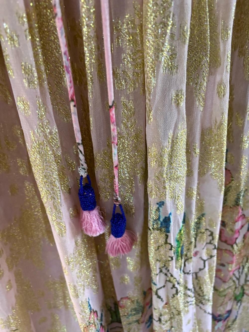 Hemant & Nandita Sheer Pink Floral Maxi Dress with Gold Accents - Picture 5 of 9